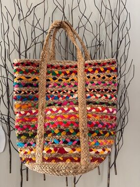 Multicolor Braided Jute Tote Bag - Women's Casual Beach Tote New! Never used.